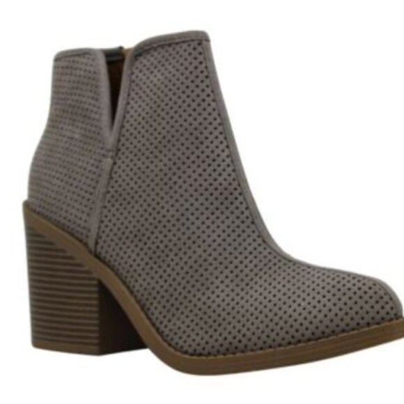 Soda Tarpon Faux Suede Mesh Perforated Chunky Heel Gray Taupe Ankle Boots - Picture 4 of 15